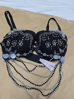 Mermade Victoria's Secret Black Lace Bra with Silver/BLack Beads